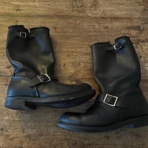 Black leather 80's biker grunge boots 9W